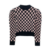 Contrast Checkerboard Turtleneck Knitted sweater